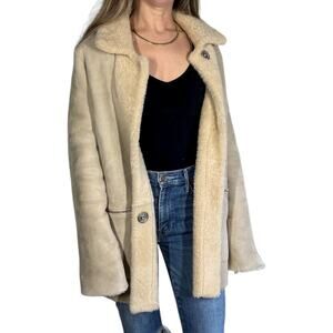 Unfleur Oversized Suede Faux Fur Trimemed Cream Coat Small